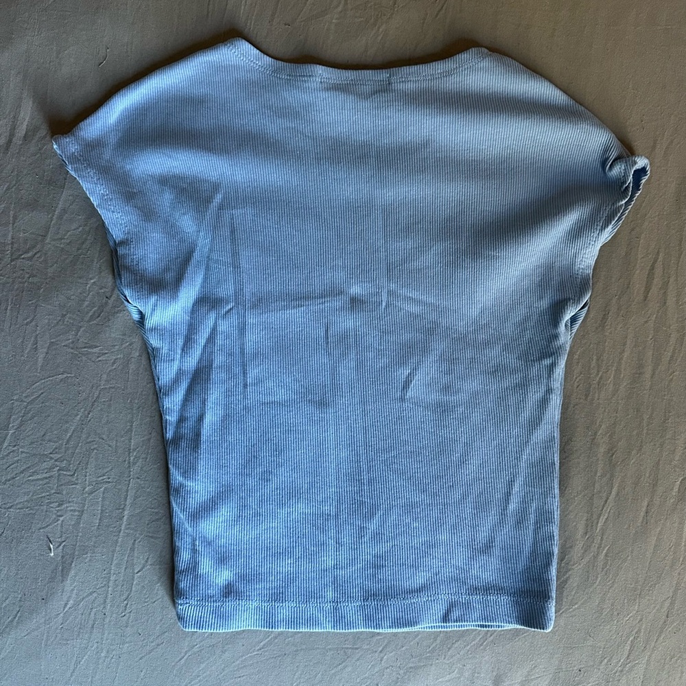 stradivarius Light Blue Ribbed Cap-Sleeve Tee - Picture 2 of 2